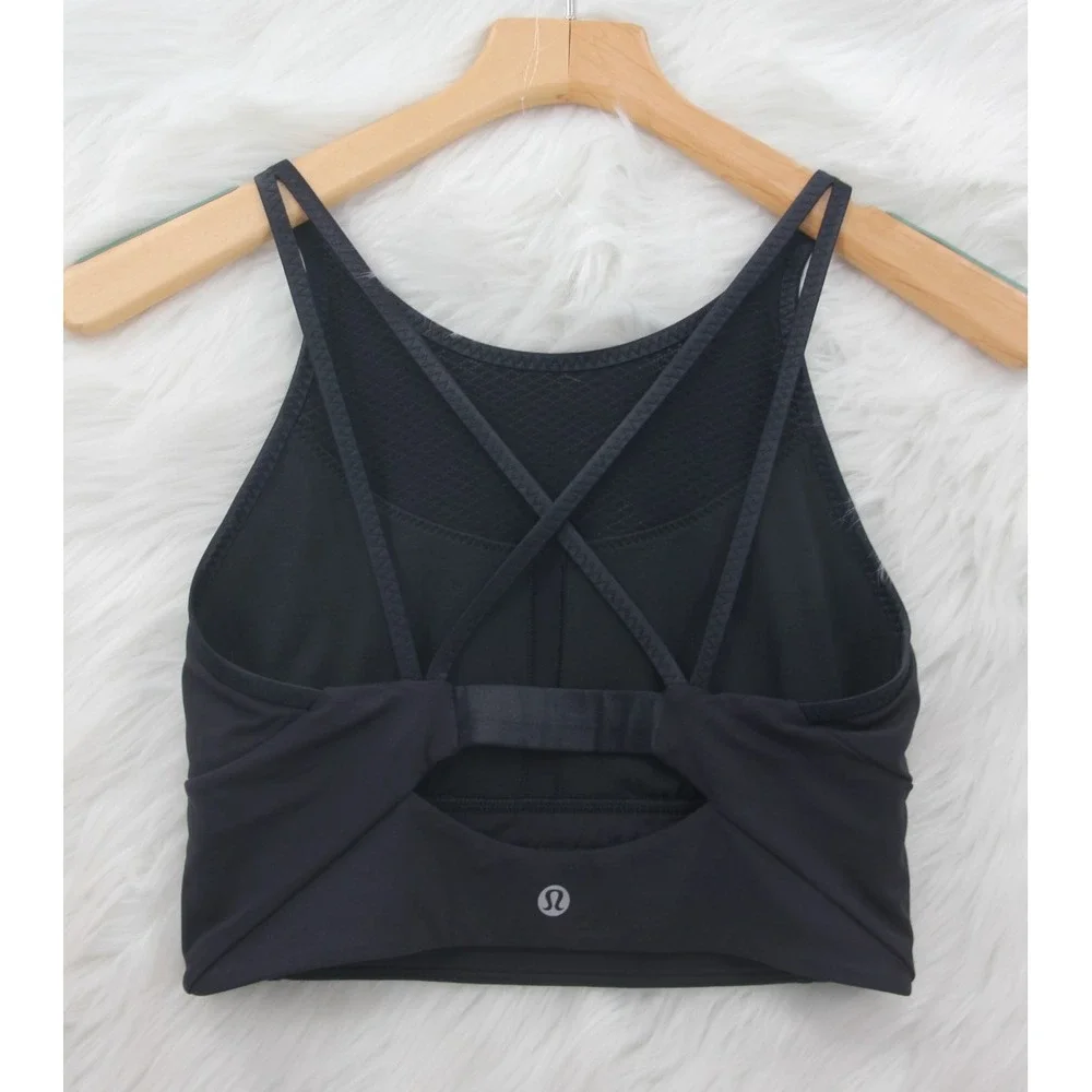Lululemon Athletica Clip-In Long Line Pilates Black Mesh Crossback Sports Bra 6